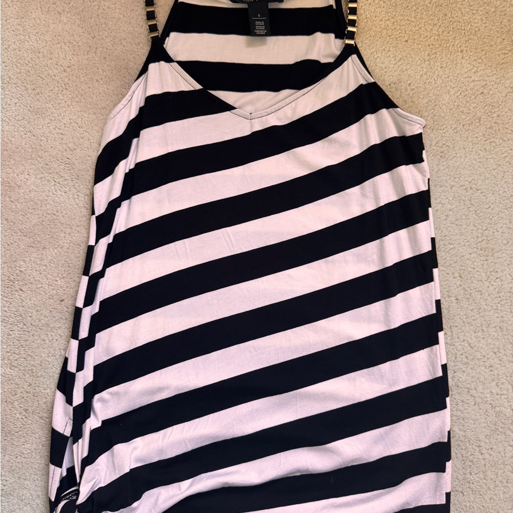 White House Black Market Black and Light Pink Striped Tank Top